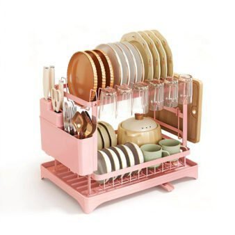 ✨️✨️2-Tier Metal Dish Drying Rack with Drain Spout, Cutlery Holder, and Cup Holder